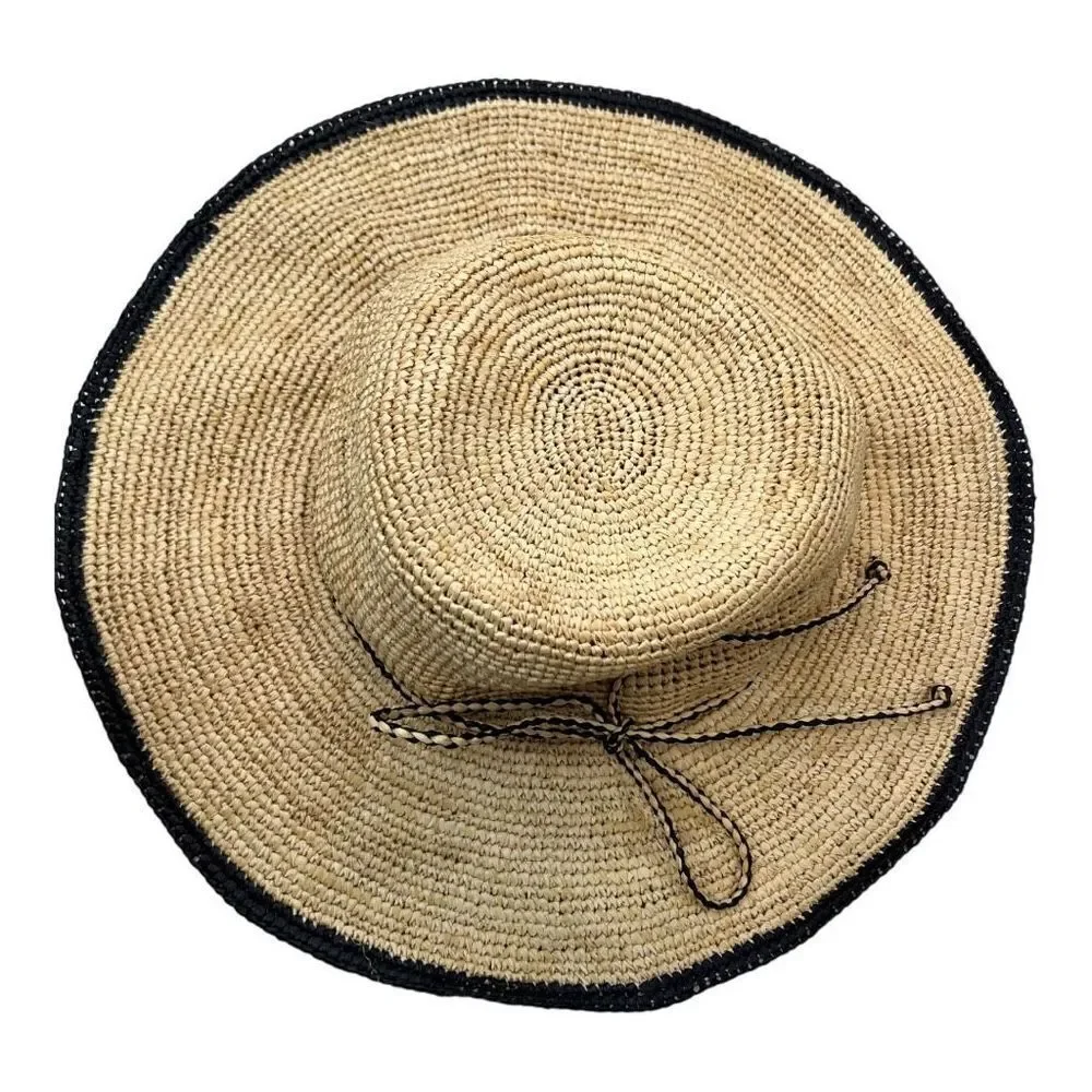 Scala Collezione Women's Natural Fibre Black Trim Wide Brim Sun Hat Tan One Size